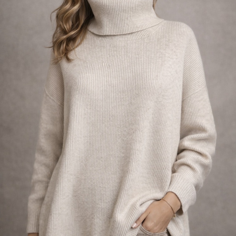 Free people oatmeal ribbed turtleneck sweater oversized boho cozy size small
